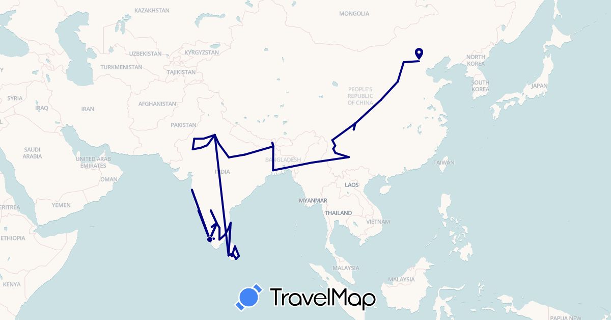 TravelMap itinerary: driving in China, India, Sri Lanka (Asia)